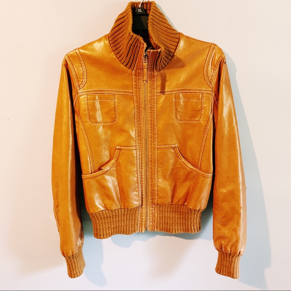 Brown faux leather vintage jacket